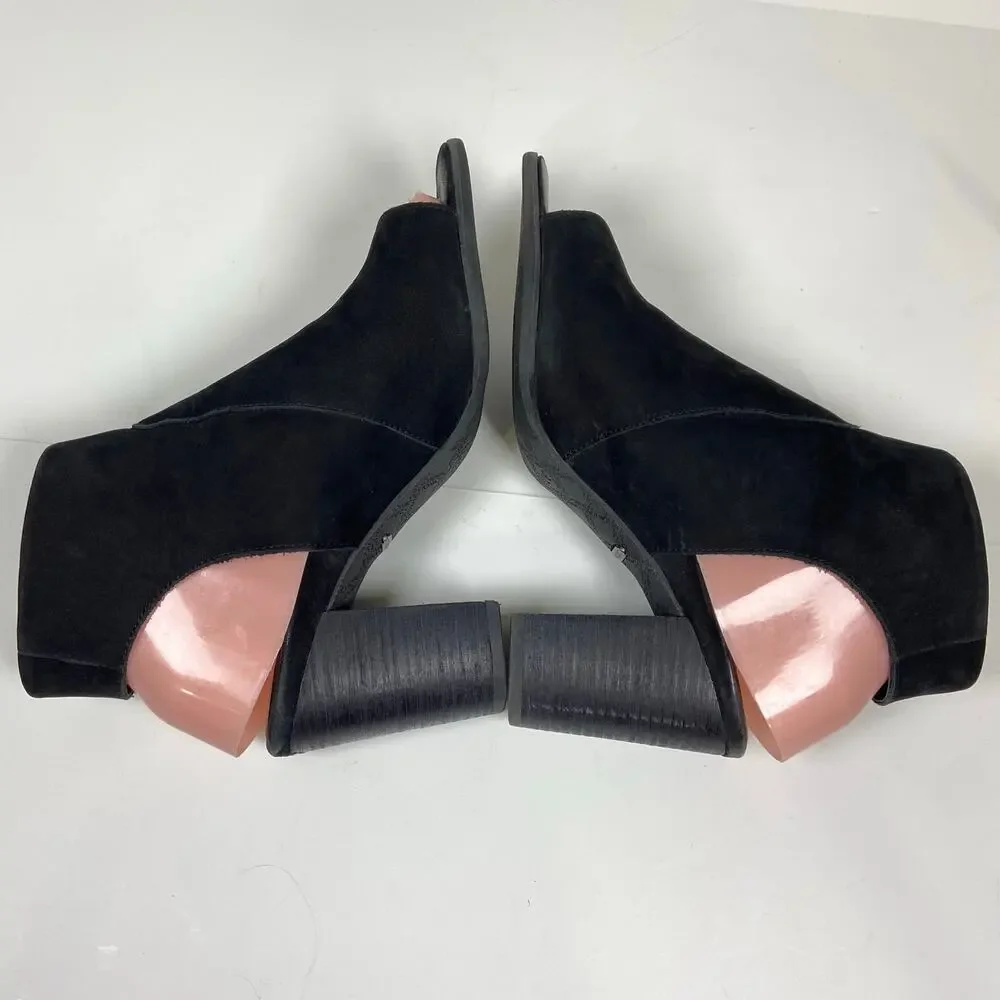 Vionic Blakely Black Suede Leather Peep Toe Ankle Strap Shoes Size 8